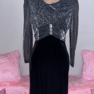 Vintage 80s Aspeed Black Velvet & Tulle Evening Dress Medium